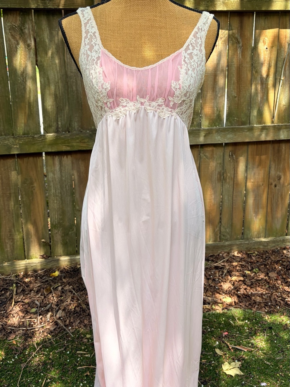 Vintage Pink Sheer Nylon Lace Nightgown Empire Waist